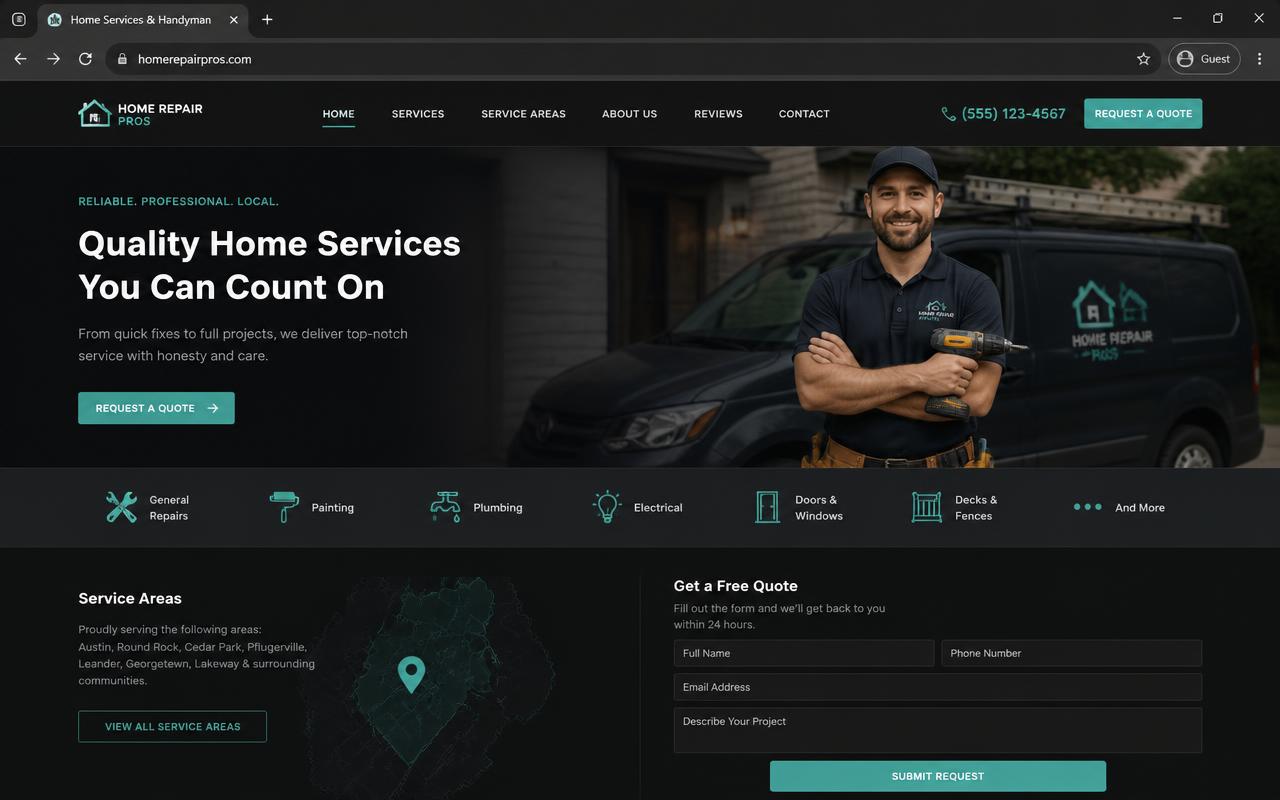 Template de site para serviços residenciais em mockup de navegador